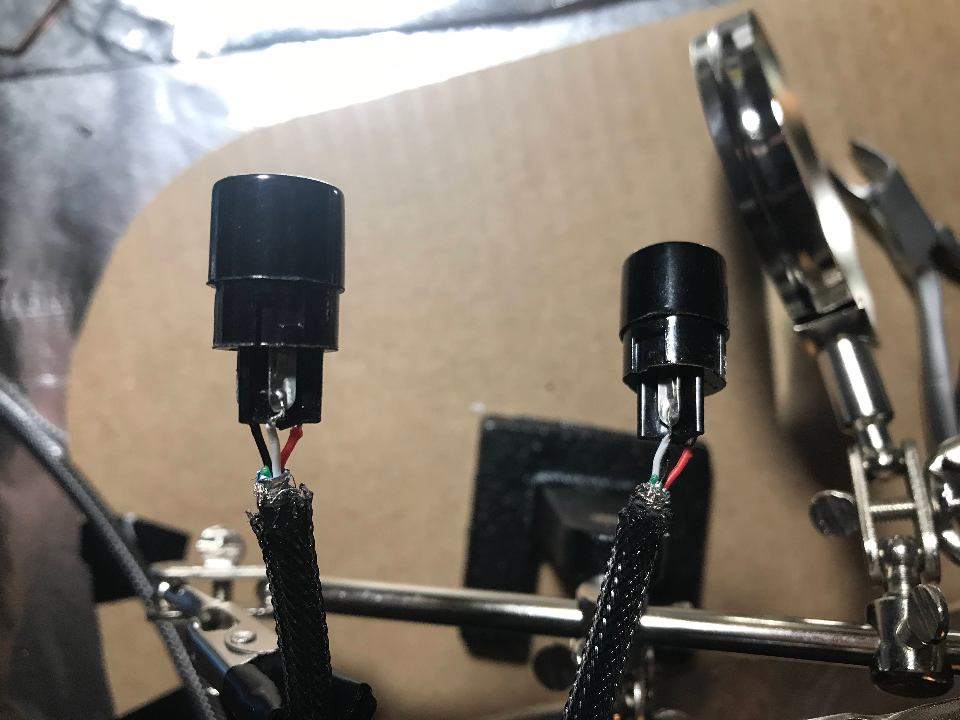 Soldering wires into GX16 aviator connectors